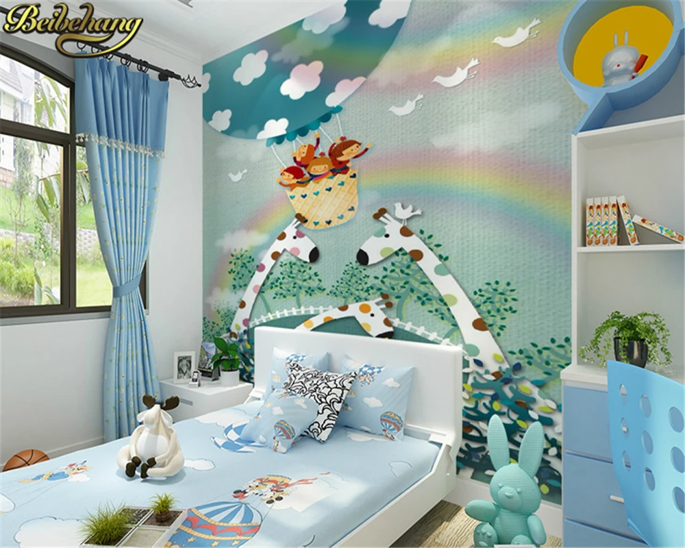 beibehang 3d didelės freskos tapetai, žirafa, žalia vaikų, šiltas miegamasis, cartoon tapetai, freskos sienas 3 d papel de parede0