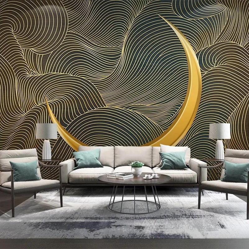 Custom Sienų Tapetai Kinų Stiliaus 3D Aukso Linija Mėnulis Prabanga Freska Gyvenamasis Kambarys su Sofa-lova, TV Lipnios Vandeniui Siena Lipdukas0