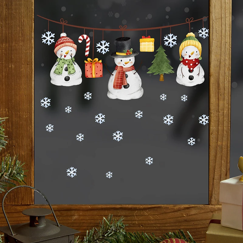 Linksmų Kalėdų Senį Animacinių filmų Gyvūnų Snowfakes Sienų Lipdukai Kambarį Lango Stiklo Namų dekoro Naujųjų Metų Lipdukai0