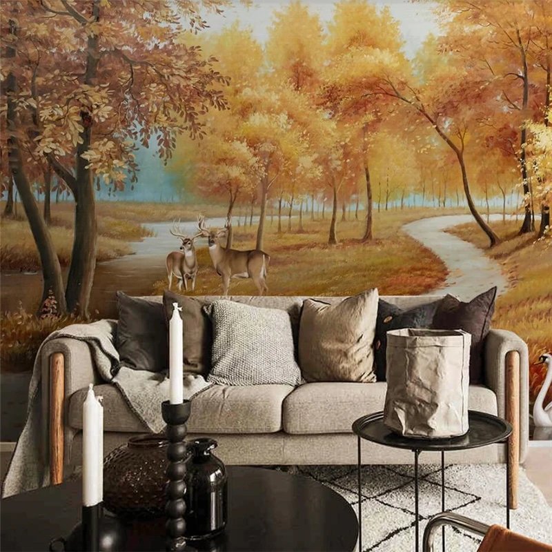 Užsakymą tapetai, 3D stereo foto freskos Europos aukso pastoracinės kraštovaizdžio aliejaus tapybai briedžių swan freskos TV foną, sienos popieriaus0