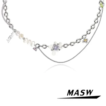 MASW Originalaus Dizaino 2023 Tendencija Naujus vadovus Prasme, Aukštos Kokybės Žalvario, Grandinės Baltųjų Gėlių Karoliai Moterų Mergina Mados Juvelyrika