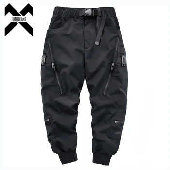 Vyrai Taktinis Krovinių Kelnės Mados Funkcinės Multi Kišenės Kelnės Hip-Hop Streetwear Užtrauktukas Kelnių Techwear Juoda WB763