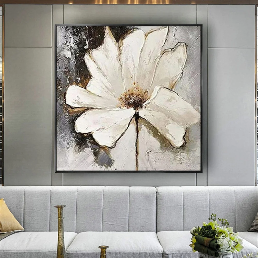 100% Rankomis Dažyti Senas Retro Lotus Flower Aliejus, Tapyba Balta Tekstūra Drobė Nuotrauką Modernios Sienos Menas Namų Kambario Dekoro Iliustracijos1
