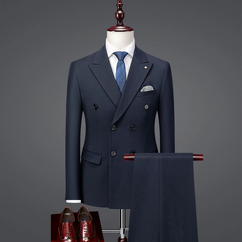 Aukštos klasės vyriški (Švarkas + vakarų kelnės) mados tendencija jaunikis vestuvių kostiumą Britų slim atsitiktinis vientisos spalvos Švarkas du-piece set1