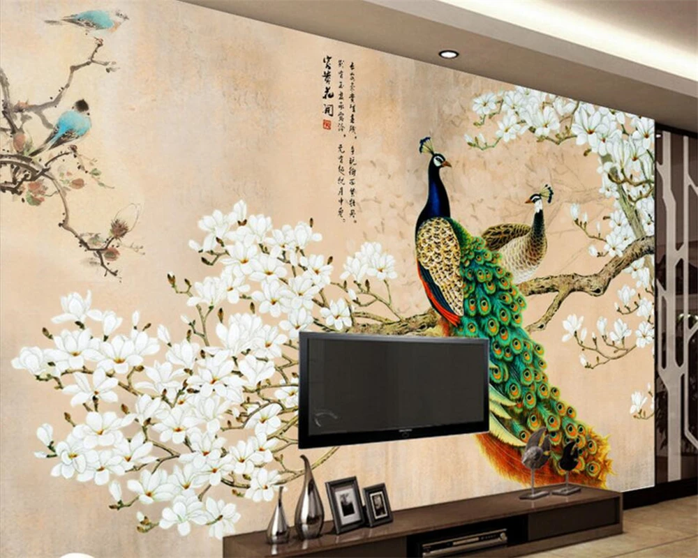 Beibehang freska tapetai žydi turtingas povas laimingas 3D kambarį, TV, sofa, miegamojo namų puošybai freskomis 3D tapetai1