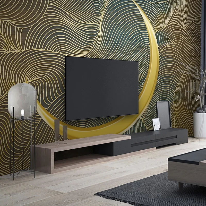 Custom Sienų Tapetai Kinų Stiliaus 3D Aukso Linija Mėnulis Prabanga Freska Gyvenamasis Kambarys su Sofa-lova, TV Lipnios Vandeniui Siena Lipdukas1