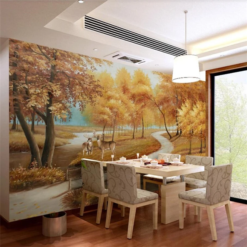 Užsakymą tapetai, 3D stereo foto freskos Europos aukso pastoracinės kraštovaizdžio aliejaus tapybai briedžių swan freskos TV foną, sienos popieriaus1