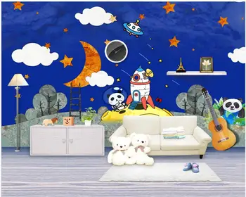 3d tapetai pasirinktinius nuotraukų freskos ant sienų, Vaikų kambario paslaptingą žvaigždėtą dangų kosminis laivas dekoro sienos popieriaus kambarį