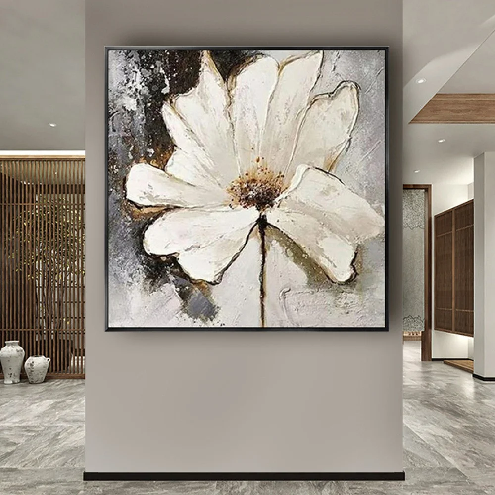 100% Rankomis Dažyti Senas Retro Lotus Flower Aliejus, Tapyba Balta Tekstūra Drobė Nuotrauką Modernios Sienos Menas Namų Kambario Dekoro Iliustracijos2
