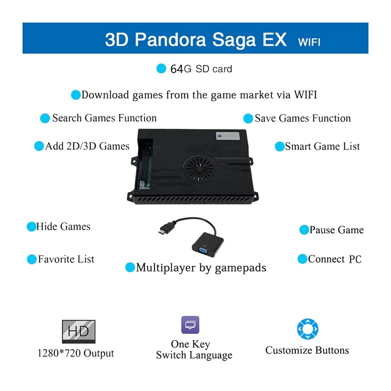 1Set 3D Pandora Saga Lauke EX2+4.8 Mm Kabelio 8000 1 Arcade Žaidimų Konsolės, 8 krypčių Kreiptuką Jungiklis Mygtukas atsarginės Dalys2