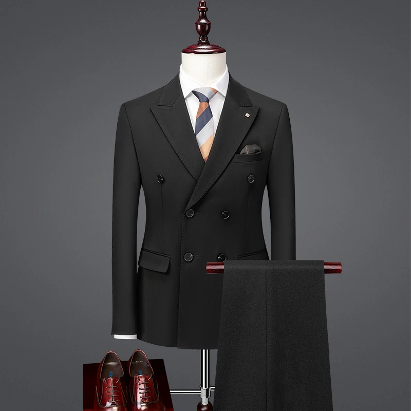 Aukštos klasės vyriški (Švarkas + vakarų kelnės) mados tendencija jaunikis vestuvių kostiumą Britų slim atsitiktinis vientisos spalvos Švarkas du-piece set2