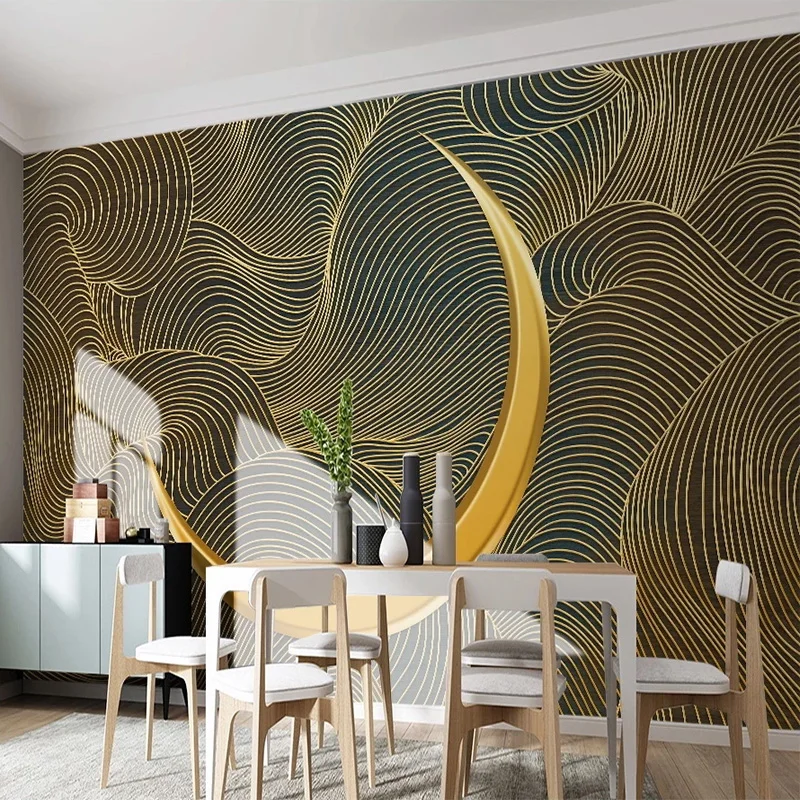 Custom Sienų Tapetai Kinų Stiliaus 3D Aukso Linija Mėnulis Prabanga Freska Gyvenamasis Kambarys su Sofa-lova, TV Lipnios Vandeniui Siena Lipdukas2