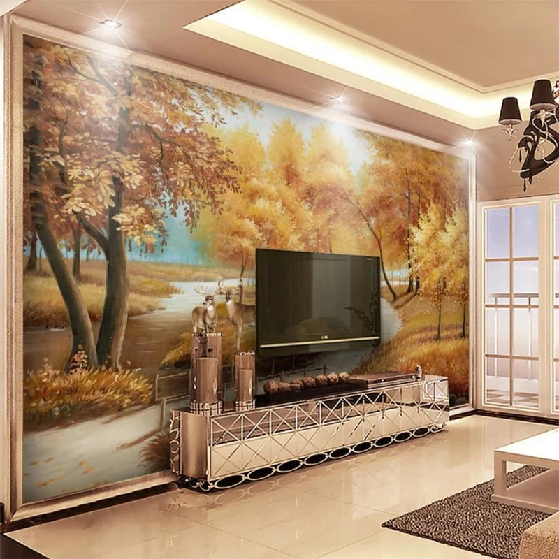 Užsakymą tapetai, 3D stereo foto freskos Europos aukso pastoracinės kraštovaizdžio aliejaus tapybai briedžių swan freskos TV foną, sienos popieriaus2