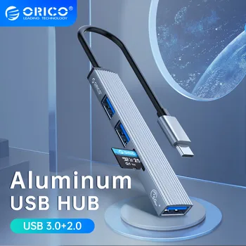 ORICO Aliuminio Tipas C HUB 4 Port USB 2.0 3.0 Ultra Plonas Nešiojamasis Splitter Kortelių Skaitytuvo Adapteris Stotis Kompiuterių Priedai