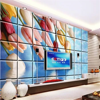 beibehang 3d sienų freskomis tapetai TV kuprinė sienos popieriaus, šilko audinio tulpių atspindys freskomis 3d eco-friendly papel de parede