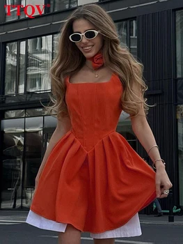 TTQV Mados Mandarino Kratinys Moterų Suknelė 2023 Atsitiktinis Slydimo Kvadratinių Kaklo Mini Suknelės Streetwear Elegantiškas Aukšto Juosmens Suknelė