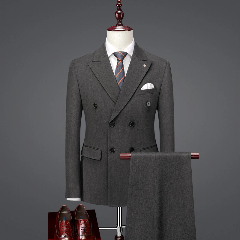 Aukštos klasės vyriški (Švarkas + vakarų kelnės) mados tendencija jaunikis vestuvių kostiumą Britų slim atsitiktinis vientisos spalvos Švarkas du-piece set3