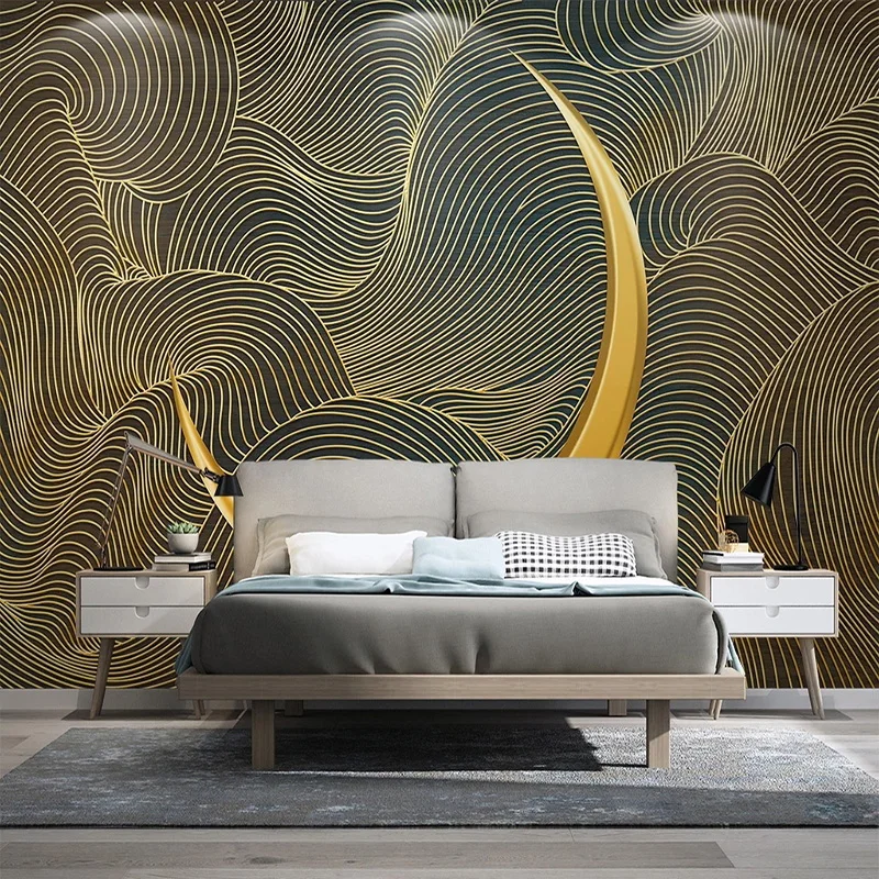 Custom Sienų Tapetai Kinų Stiliaus 3D Aukso Linija Mėnulis Prabanga Freska Gyvenamasis Kambarys su Sofa-lova, TV Lipnios Vandeniui Siena Lipdukas3