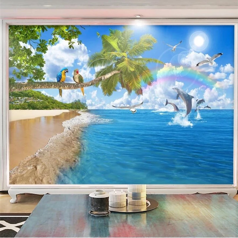 Wellyu Pritaikyti tapetai, gražus 3d vaizdu į jūrą kokoso medžio kraštovaizdžio freskos romantiška kambarį обои fono sienos popieriaus3