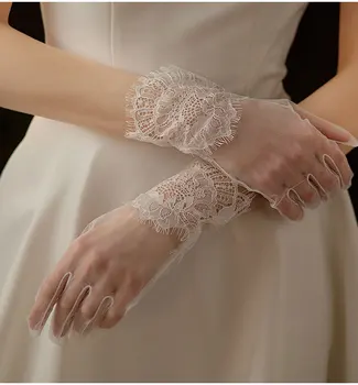 Elegantiškas Trumpas Nėrinių Tule Vestuvių Pirštinės Vestuvių Iliuzija Pirštų Riešo Vestuvių Priedai Brides vestidos de boda 2023
