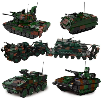 Naujos Karinės aukštųjų technologijų Ginklų Armijos vokietijos 8×8 Bakas Vežėjas Cheetah M113 Šarvuotų Automobilių Blokai WW2 Plytų Žaislai