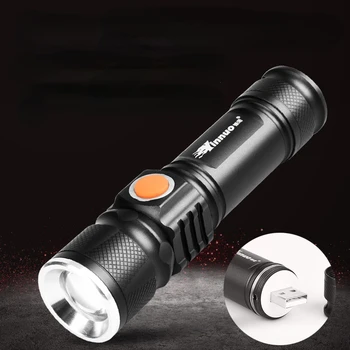 Buitinė lauko LED žibintuvėlis portable nešiojamasis nešiojamas baterija usb stiprios šviesos mini micro zoom žibintuvėlis