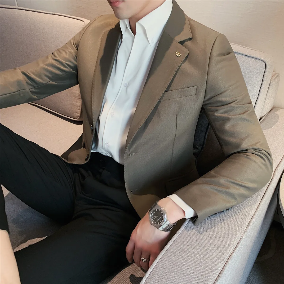 2022 Britų Stiliaus Vyrų Švarkai Vieną ButtonWedding Verslo Švarkas Masculino Retro Slim Socialinės Atsitiktinis Suknelė Kailis Streetwear4