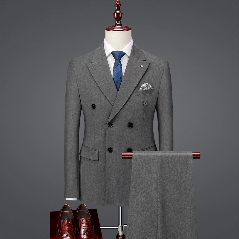 Aukštos klasės vyriški (Švarkas + vakarų kelnės) mados tendencija jaunikis vestuvių kostiumą Britų slim atsitiktinis vientisos spalvos Švarkas du-piece set4