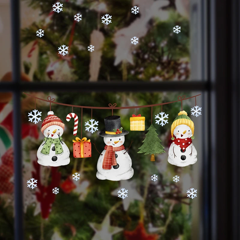 Linksmų Kalėdų Senį Animacinių filmų Gyvūnų Snowfakes Sienų Lipdukai Kambarį Lango Stiklo Namų dekoro Naujųjų Metų Lipdukai4