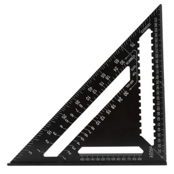 Juoda Trikampė Liniuotė 12 Colių Matavimo Įrankiai Aliuminio, Medienos Apdirbimo Įrankiai, Kvadratą 90 Laipsnių Storio Aikštėje