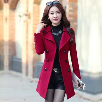 Korėjos Kailis Mados Vilnonis Paltas Moterims Slim Su Diržo Meidum Ilgai Atsitiktinis 2023 Naują Pavasario Rudens Paltai Femme Casaco