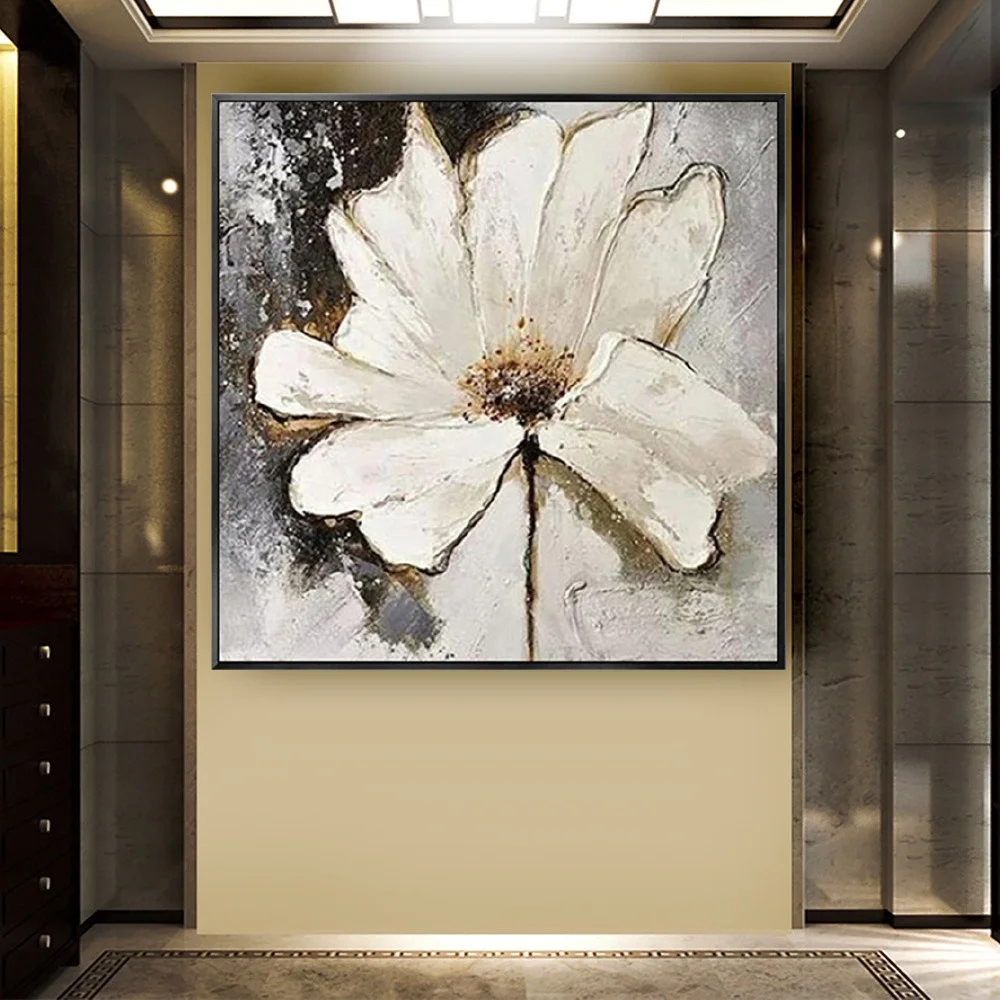 100% Rankomis Dažyti Senas Retro Lotus Flower Aliejus, Tapyba Balta Tekstūra Drobė Nuotrauką Modernios Sienos Menas Namų Kambario Dekoro Iliustracijos5