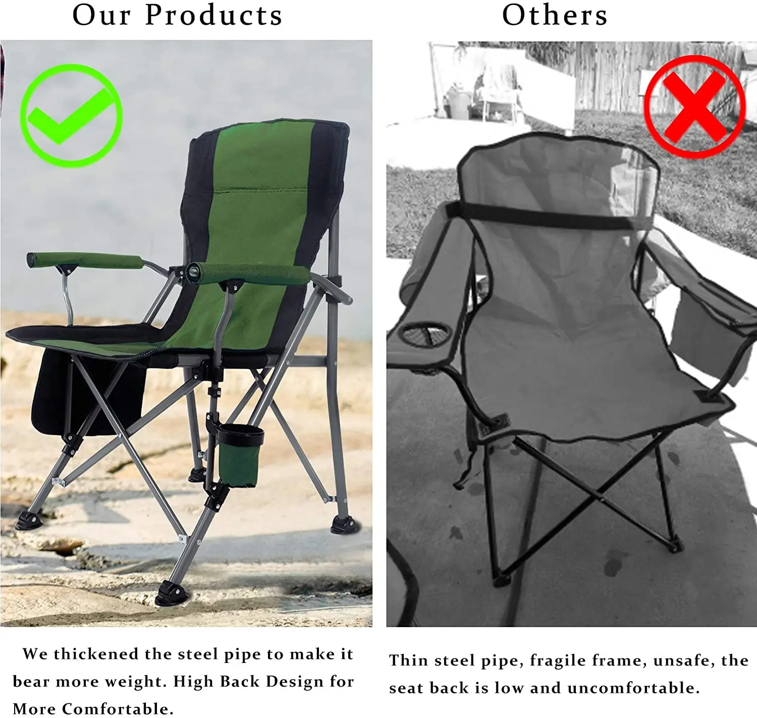 nešiojamų kempingas metalinės kėdės, sulankstomos, lauko didelis paplūdimio kėdės su puodelio laikiklis atlikti maišelis už5