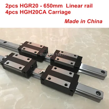 HGR20 linijinis vadovas: 2vnt HGR20 - 650mm + 4pcs HGH20CA linijinis bendrosios vežimo CNC dalys