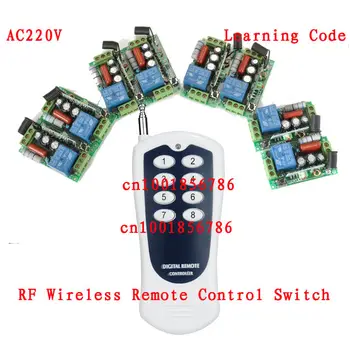 AC220V 1CH Radijo nuotolinio valdymo jungiklis, šviesos lempa LED ON OFF 6Receiver&1transmitter Mokymosi Kodas