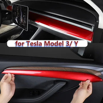 Už Tesla Model 3 Y 2023 Durų Apdaila Prietaisų Skydelio Dangtelį Model3 interjero Aksesuarų ABS Anglies Pluošto Brūkšnys Apdaila Lipdukas