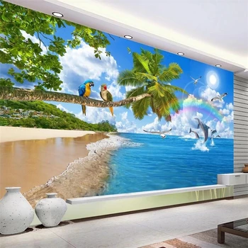 Wellyu Pritaikyti tapetai, gražus 3d vaizdu į jūrą kokoso medžio kraštovaizdžio freskos romantiška kambarį обои fono sienos popieriaus