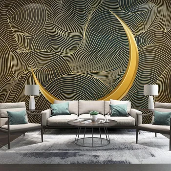Custom Sienų Tapetai Kinų Stiliaus 3D Aukso Linija Mėnulis Prabanga Freska Gyvenamasis Kambarys su Sofa-lova, TV Lipnios Vandeniui Siena Lipdukas